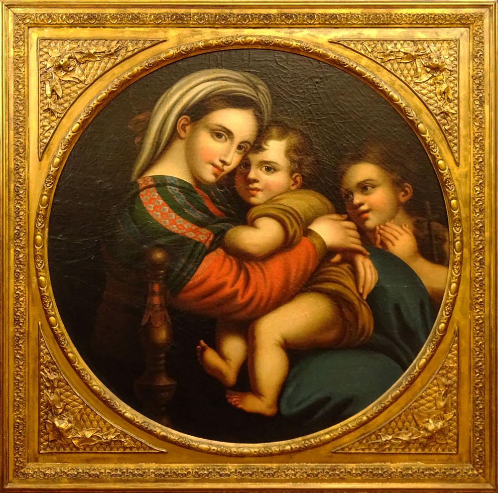 After Raphaël, Italian (1483-1520) Oil on canvas laid on panel, Madonna della Sedia. 