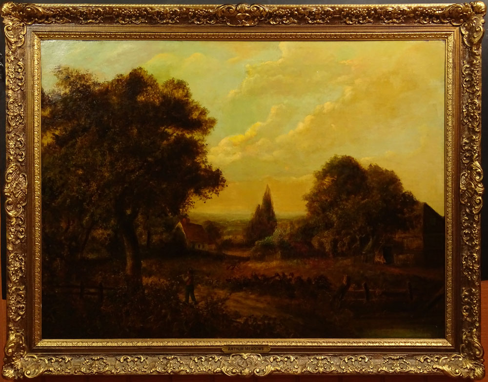 Antique English School Oil on Canvas "English Countryside" 