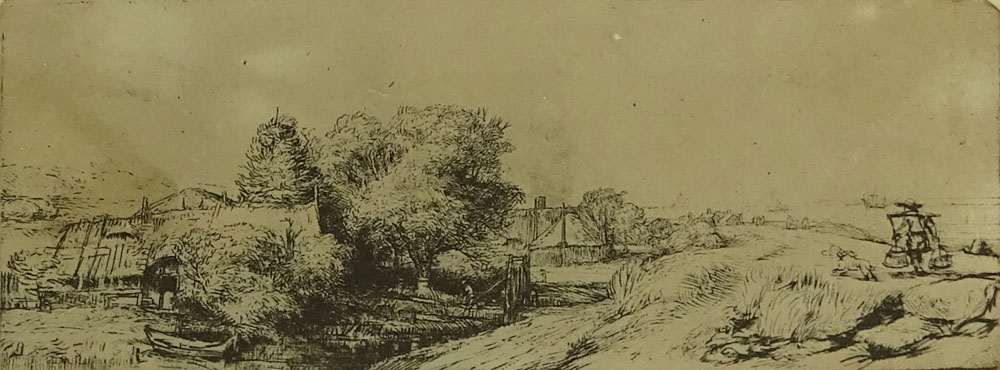 19th Century Etching "Landscape with Cottage".