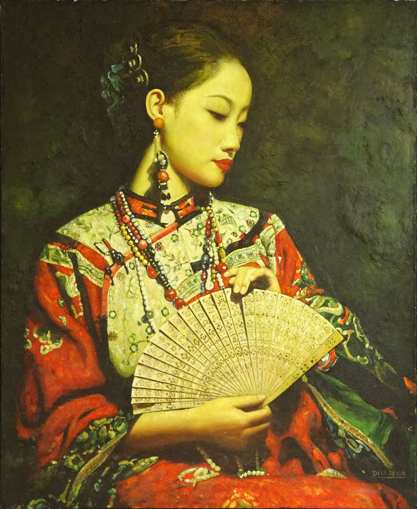 Di Lifong / Di Lifeng, Chinese (B. 1958) Oil on Canvas "A Little Fan".