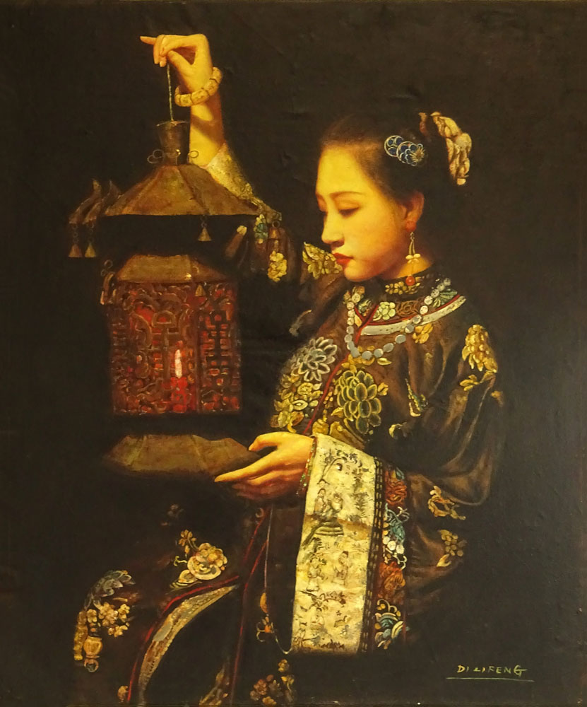 Di Lifong / Di Lifeng, Chinese (B. 1958) Oil on Canvas "Beauty With Lantern"