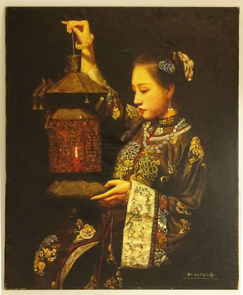 Di Lifong / Di Lifeng, Chinese (B. 1958) Oil on Canvas "Beauty With Lantern"