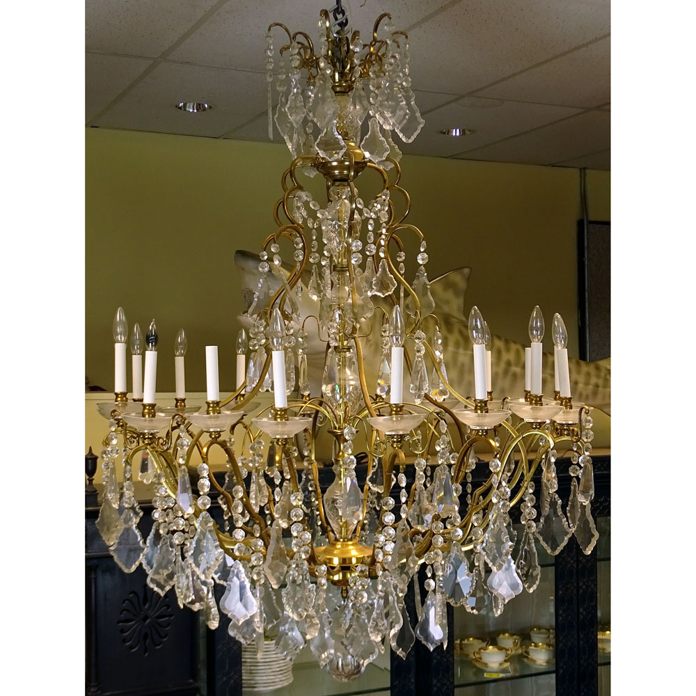 Contemporary Grand Scale Louis XV style Bronze and Crystal Chandelier.