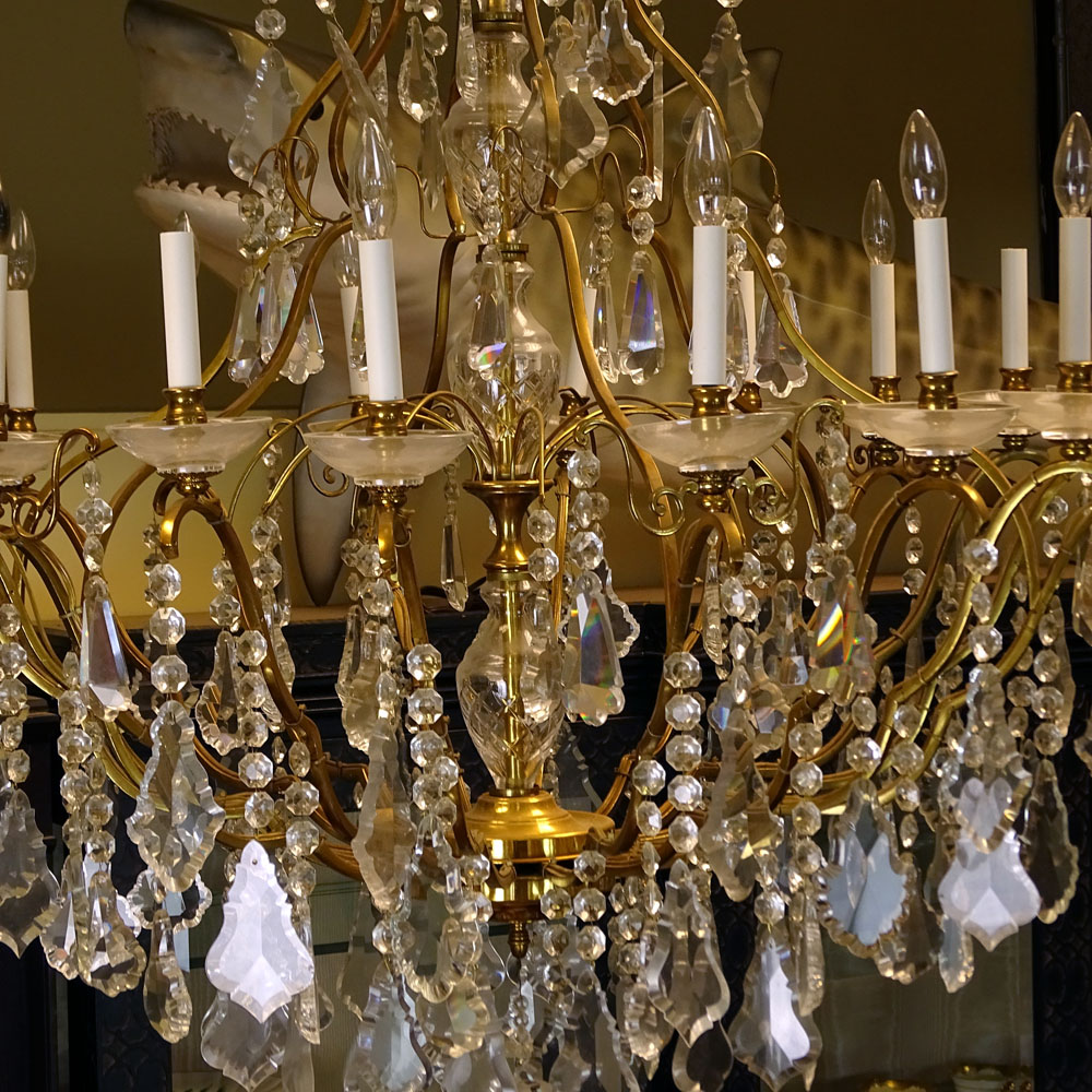 Contemporary Grand Scale Louis XV style Bronze and Crystal Chandelier.