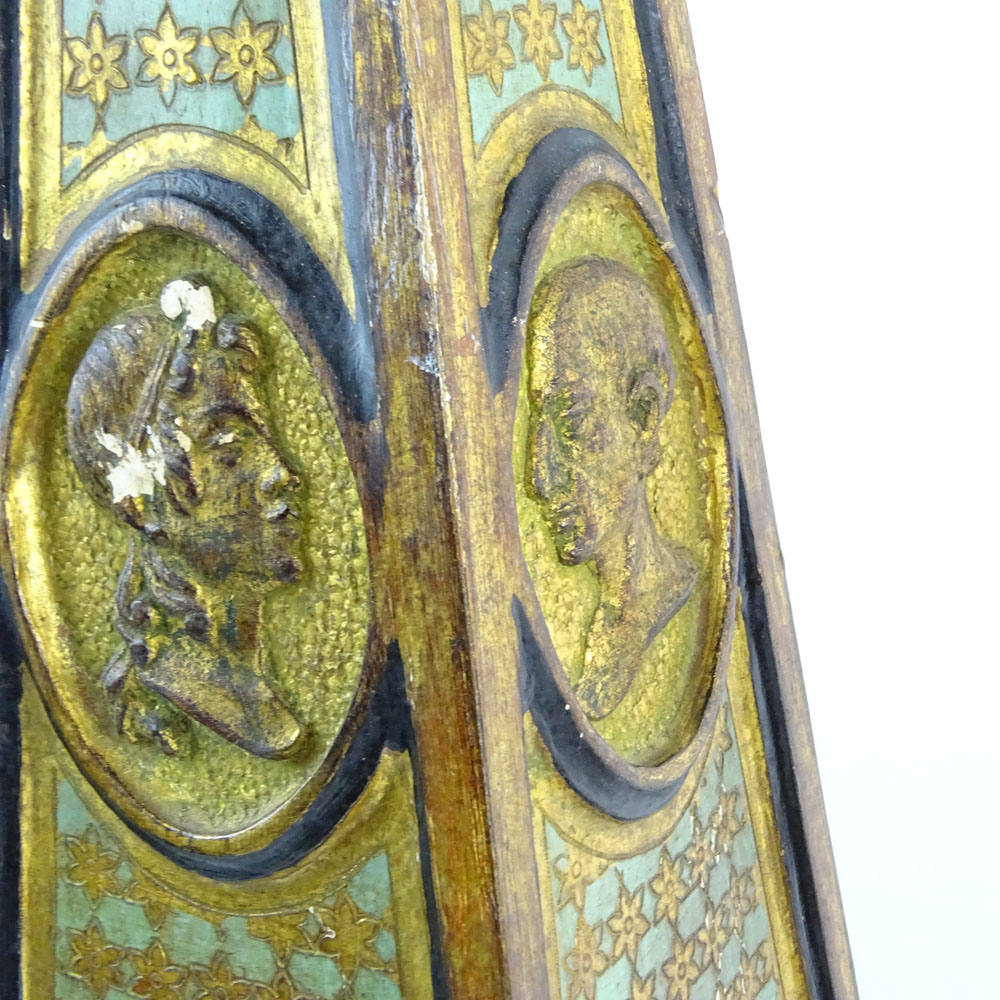 Pair 19/20th Century Probably Italian, Carved Painted Wood Obelisks on Marble Bases. 