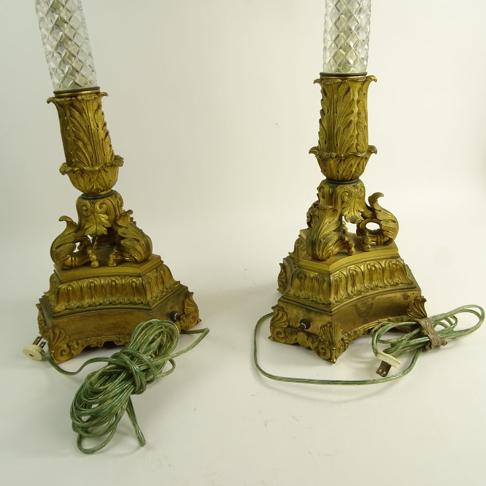 Pair 19th Century Rococo Style Gilt Bronze and Crystal 6 Light Candelabra.