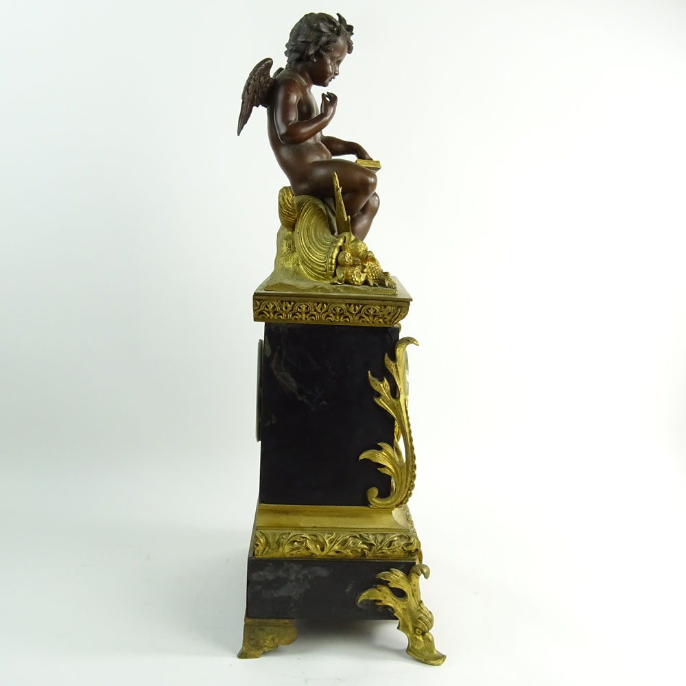 19th Century Gilt Bronze Mounted Figural Clock. Metal case.