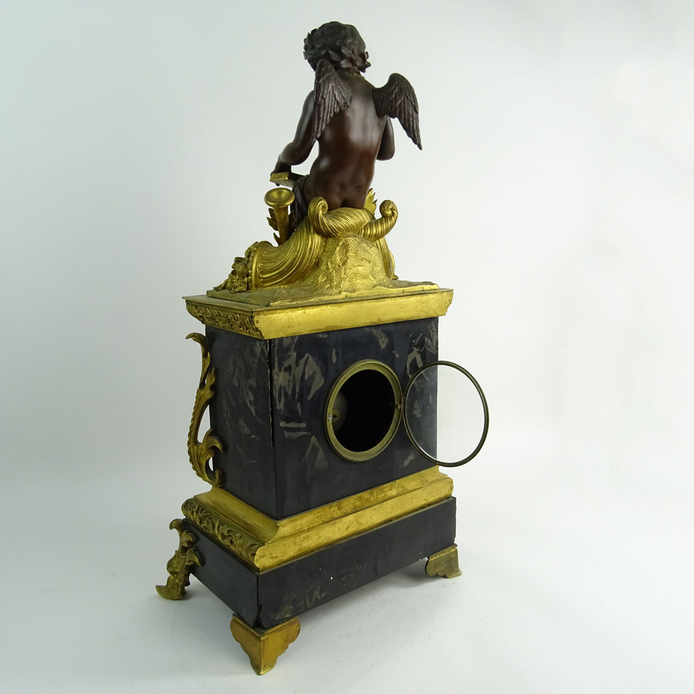 19th Century Gilt Bronze Mounted Figural Clock. Metal case.