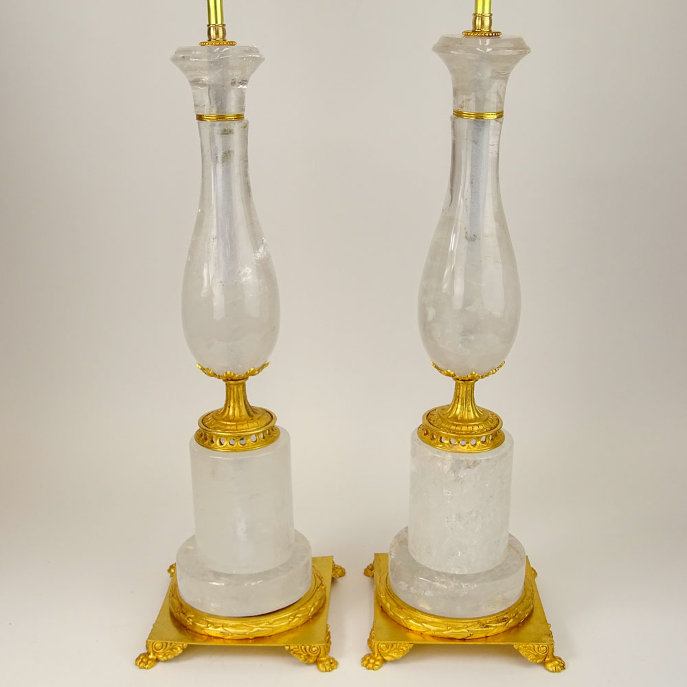 Large Pair of Rock Crystal & Dore Bronze Lamps.