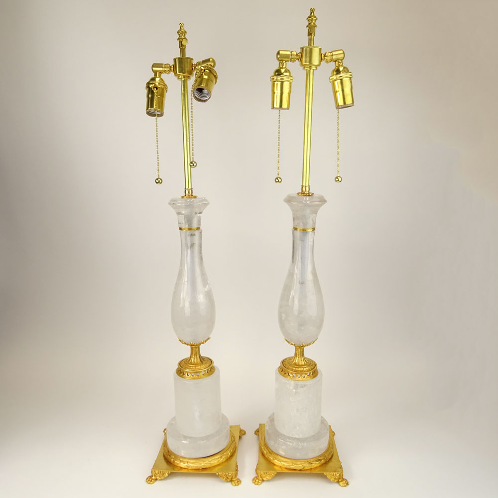 Large Pair of Rock Crystal & Dore Bronze Lamps.