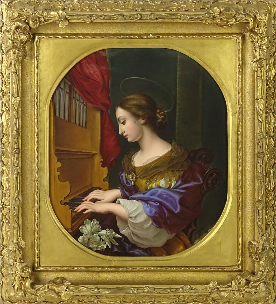 Large 19th Century KPM Hand Painted Porcelain Plaque "Angelic Beauty Playing Piano" 