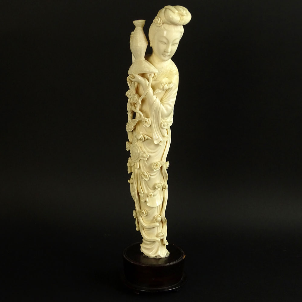 Chinese Carved Ivory Maiden Figure on Wood Base.