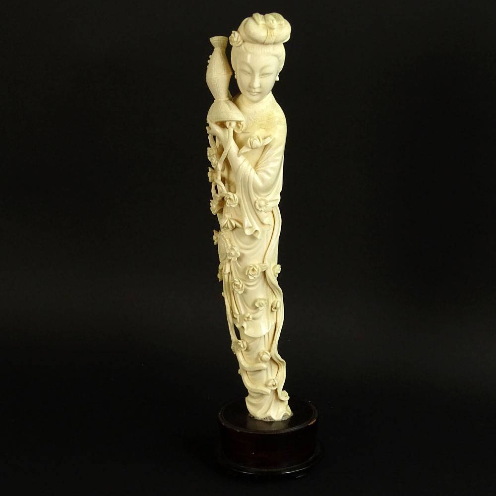 Chinese Carved Ivory Maiden Figure on Wood Base.