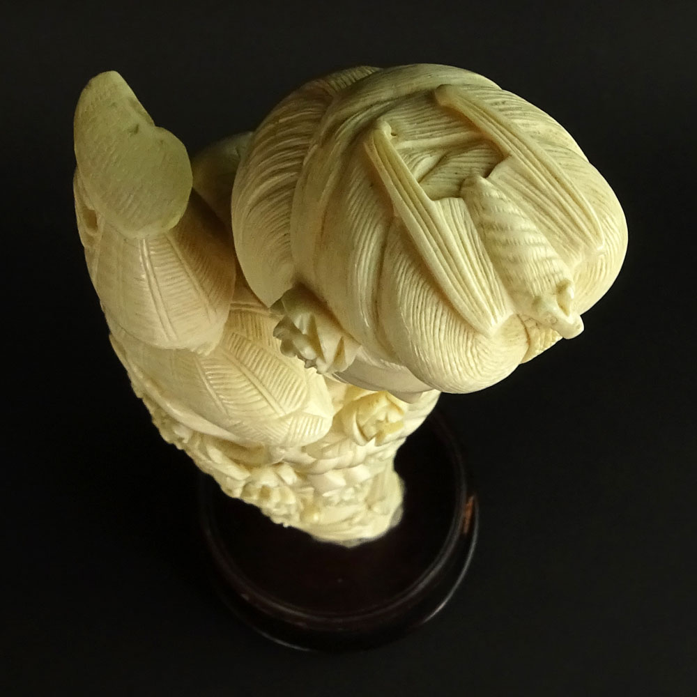 Chinese Carved Ivory Maiden Figure on Wood Base.