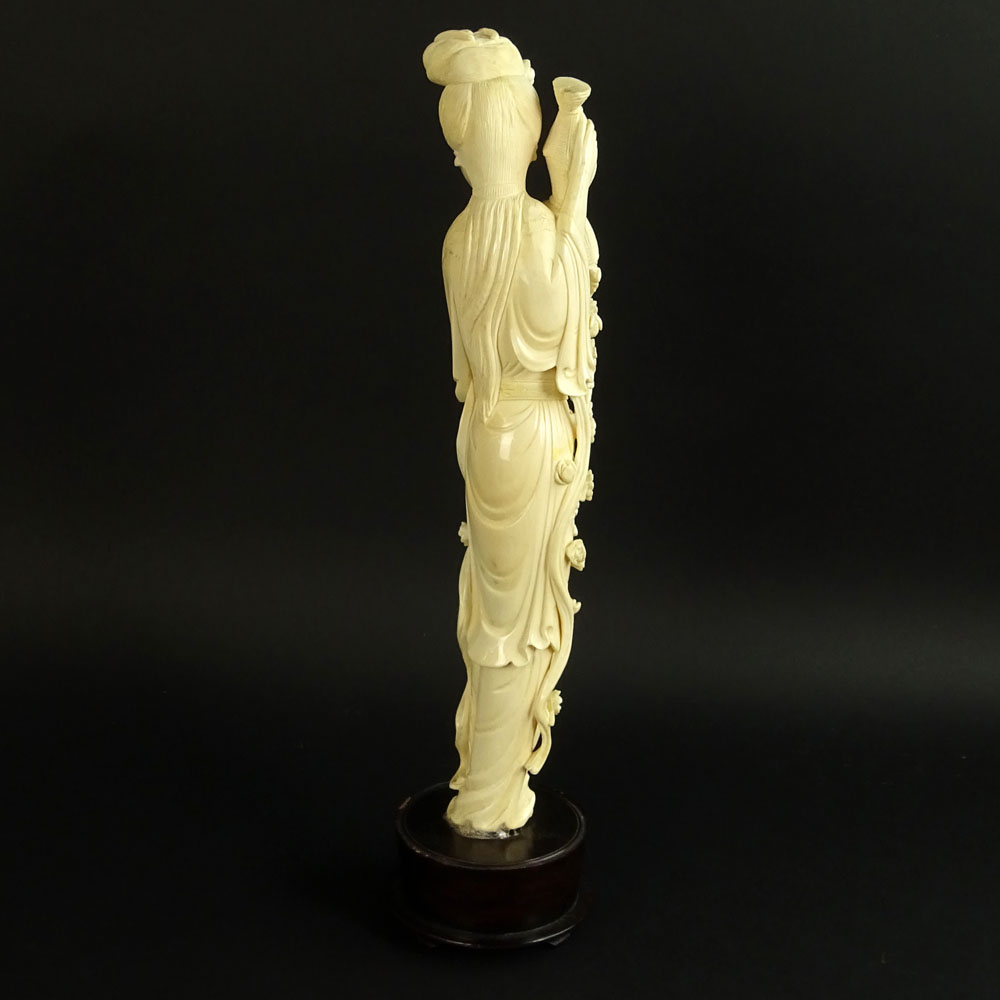 Chinese Carved Ivory Maiden Figure on Wood Base.