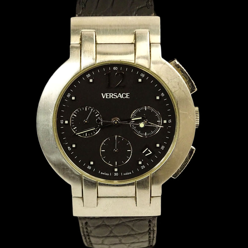 Men's Versace Stainless Steel Chronograph Automatic Movement Watch with Crocodile Strap.