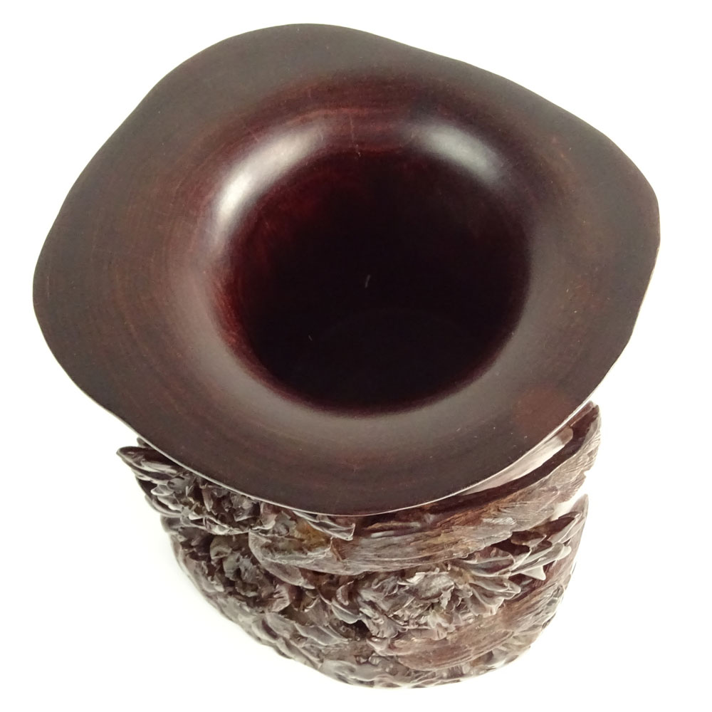 Vintage Hand Carved Hard Wood Brushpot, Possibly Zitan. 