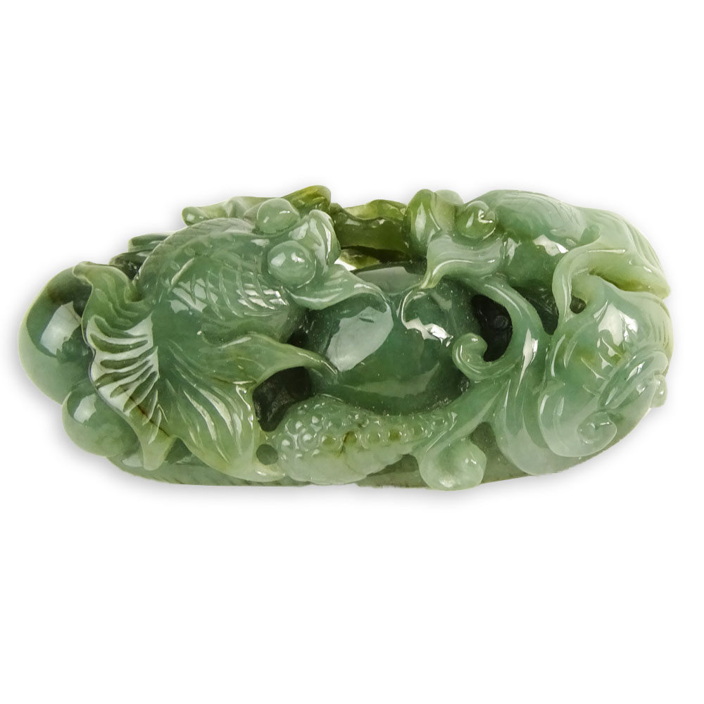 AGL Certified Jadeite Jade Carving Depicting Fish.