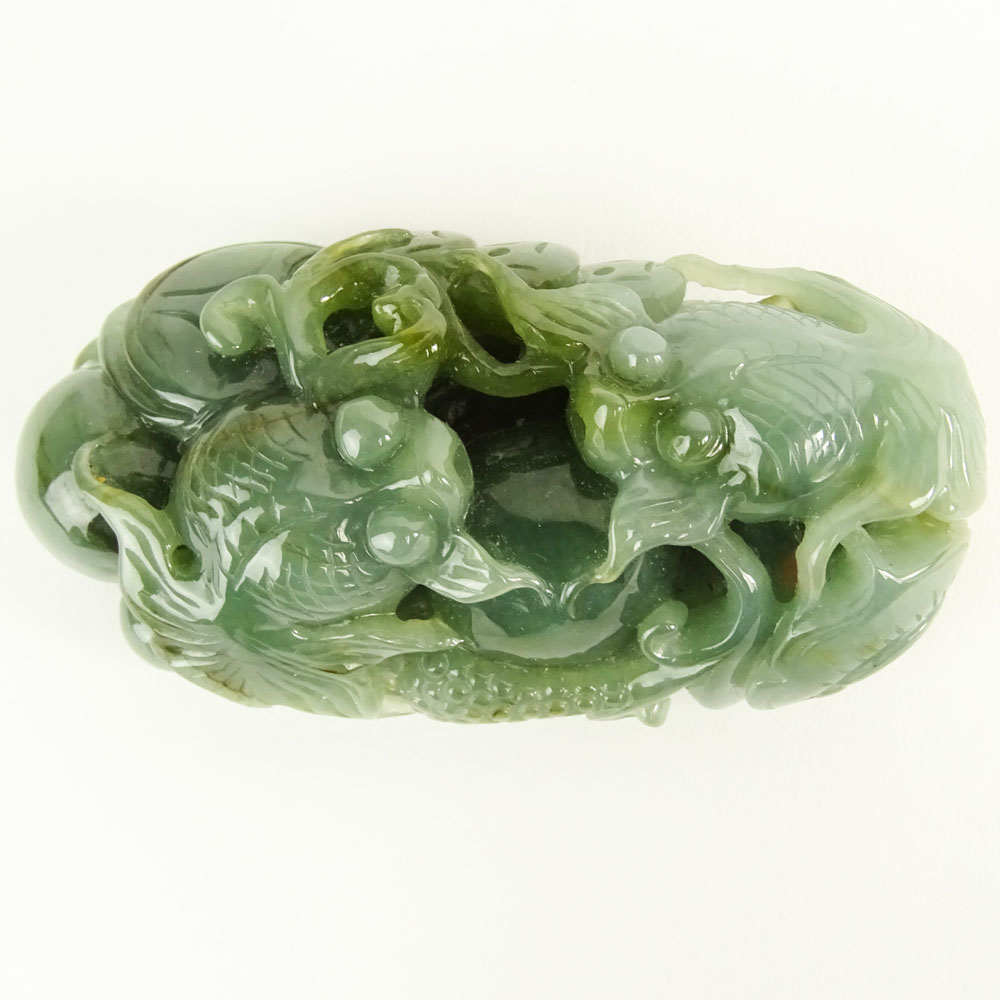 AGL Certified Jadeite Jade Carving Depicting Fish.