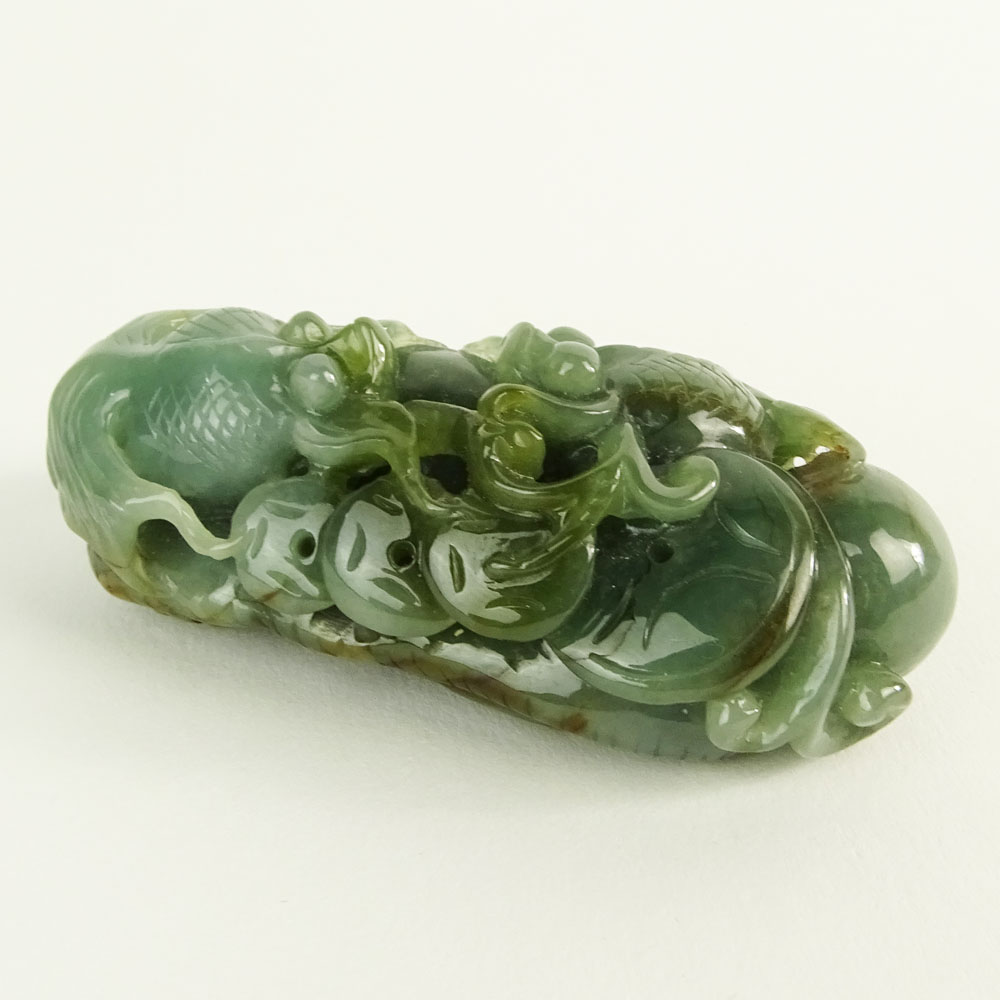 AGL Certified Jadeite Jade Carving Depicting Fish.