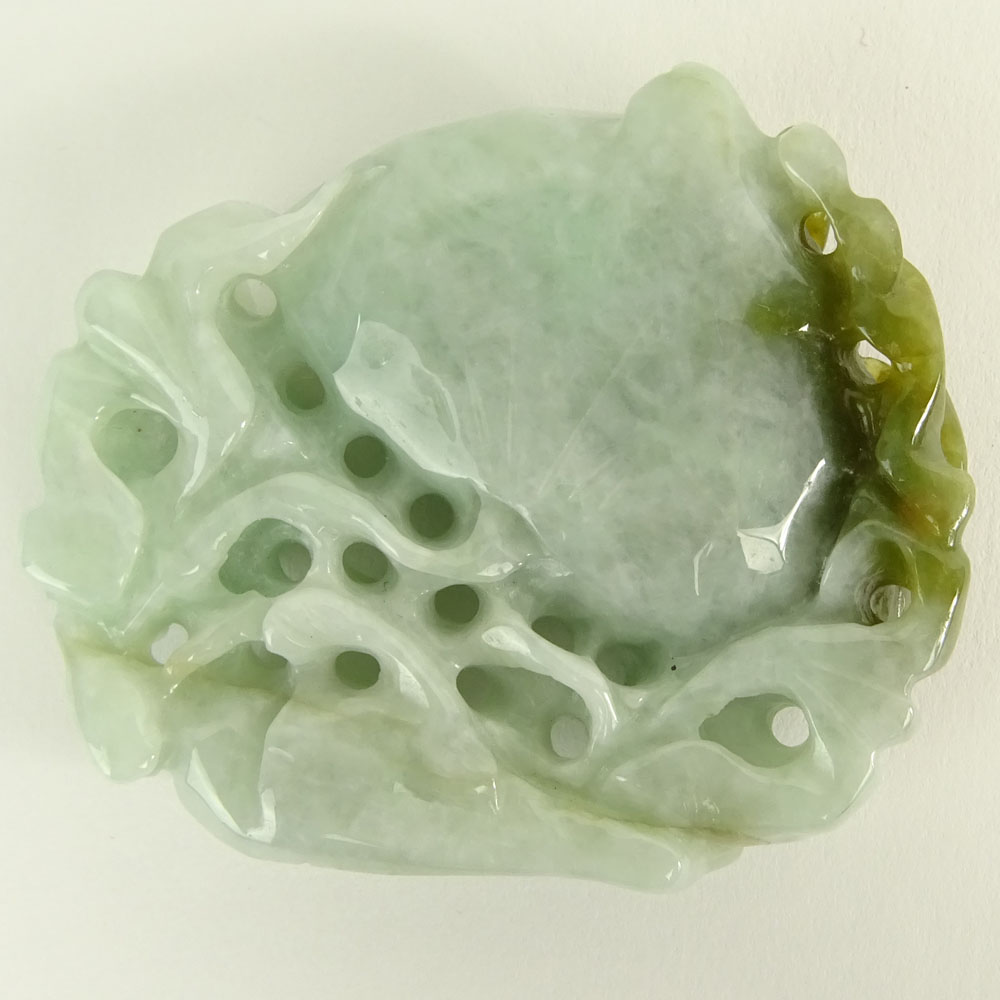 GIA Certified Chinese Jadeite Jade Carving Depicting Monkey In Flowering Tree.