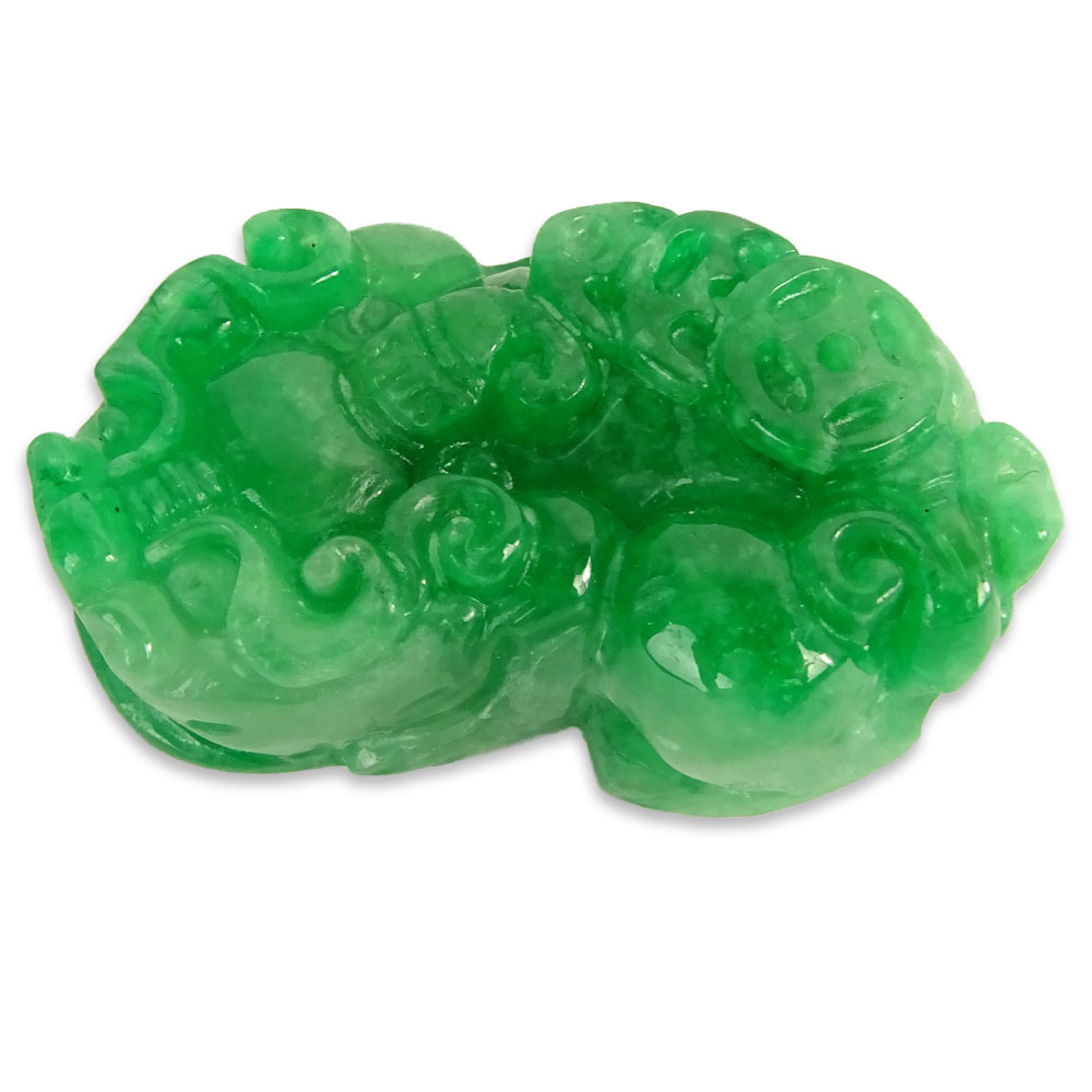 Small Bright Green Jade Carving of a Foo Lion.