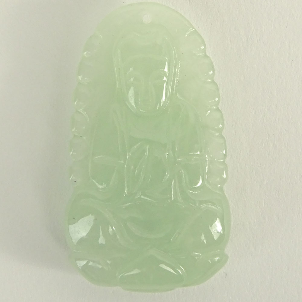 Small Pale Celadon Green Jade Carving of Guanyin.