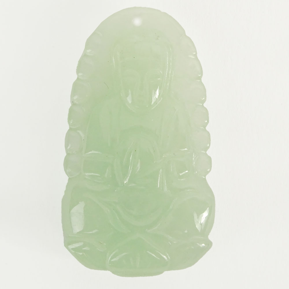 Small Pale Celadon Green Jade Carving of Guanyin.