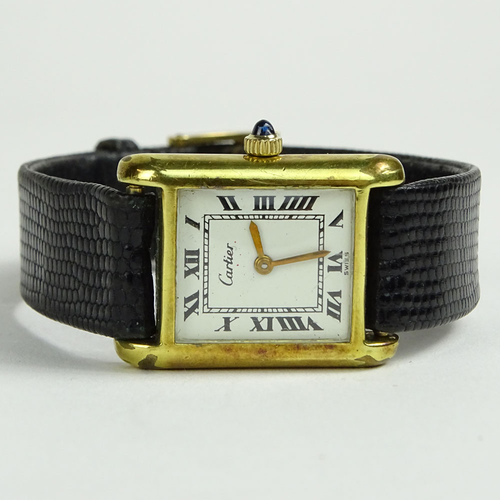 Lady's Vintage Cartier Tank Manual Movement Watch with Leather Strap.