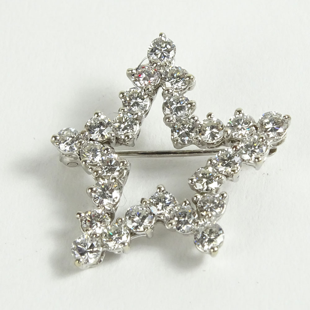 Vintage Approx. 2.50 Carat Round Cut Diamond and 18 Karat White Gold Star Brooch.