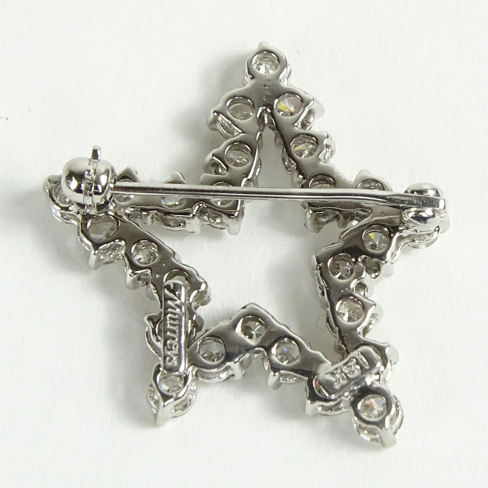 Vintage Approx. 2.50 Carat Round Cut Diamond and 18 Karat White Gold Star Brooch.