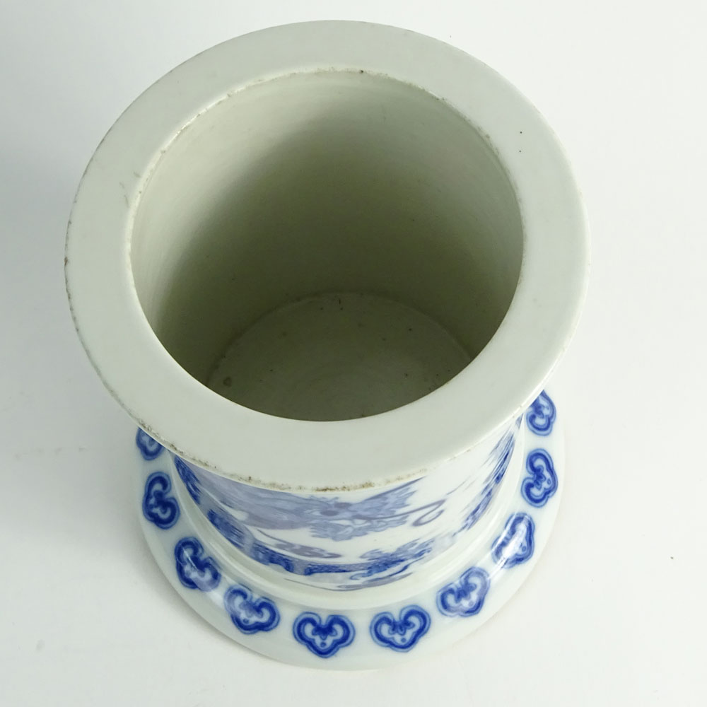 Antique Chinese Blue and White Porcelain Brush Pot with a Dragon Motif.