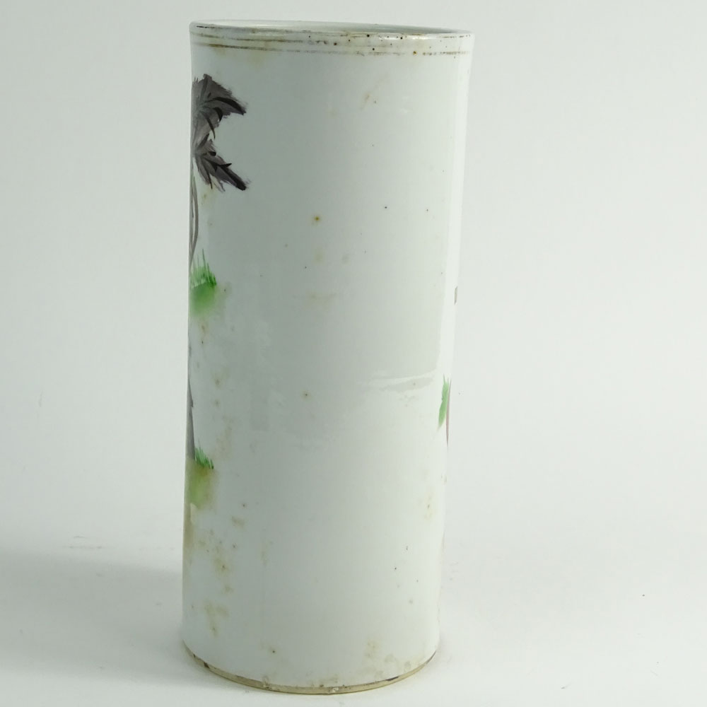 Vintage Chinese Hand Painted Porcelain Cylinder Vase.