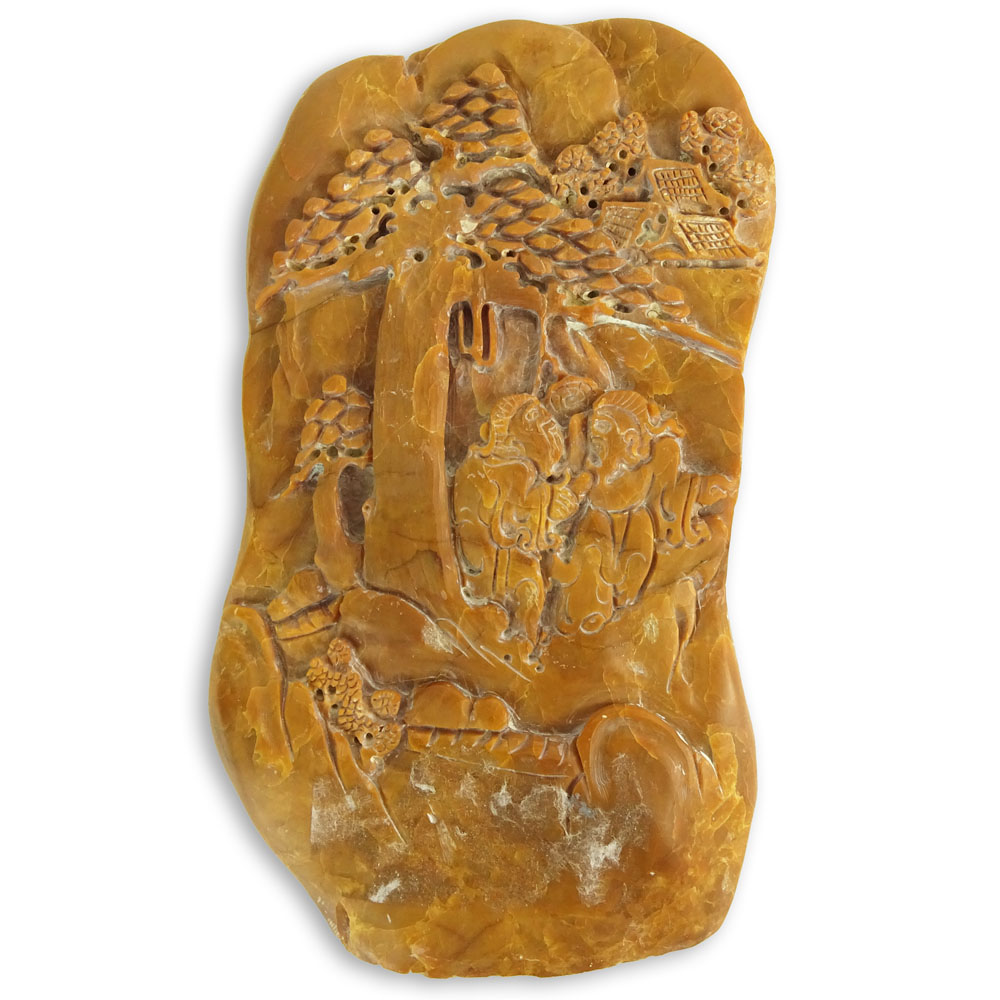 GIA Certified Pyrophyllite Carved Scholars Stone.