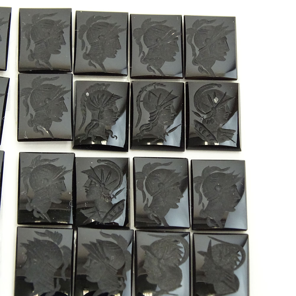 Collection of Two (2) Boxes of Intaglio Carved Onyx Squares.