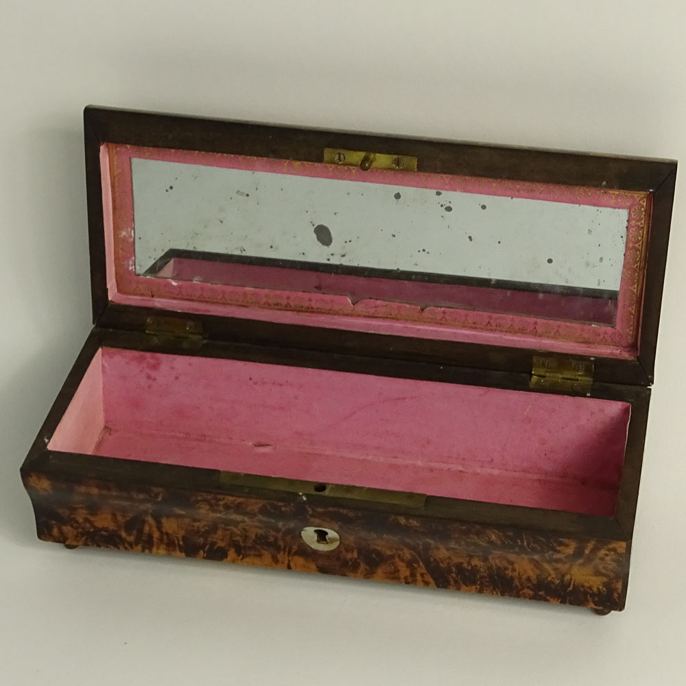 19/20th Century English Burl Wood Box With Mother Of Pearl Inlay.