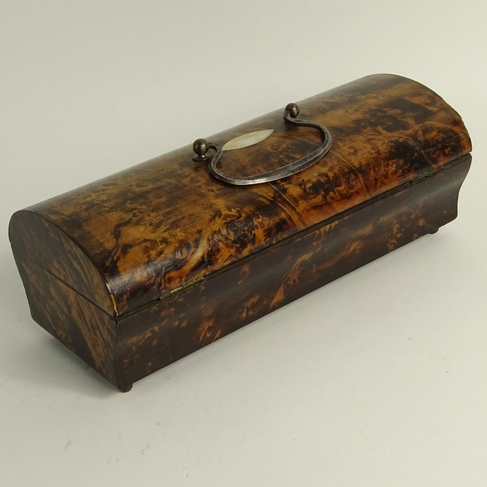 19/20th Century English Burl Wood Box With Mother Of Pearl Inlay.