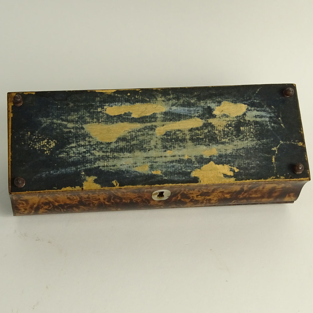 19/20th Century English Burl Wood Box With Mother Of Pearl Inlay.