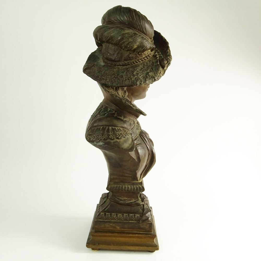 Vintage French Metal Bust of a Man on wood base.