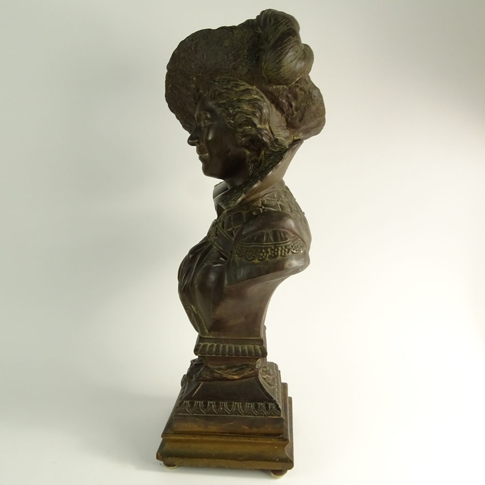 Vintage French Metal Bust of a Man on wood base.