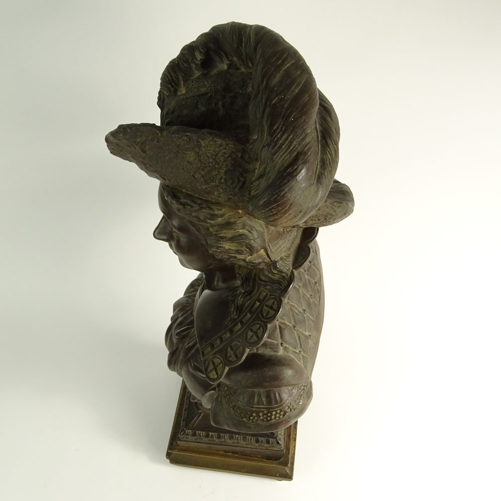 Vintage French Metal Bust of a Man on wood base.