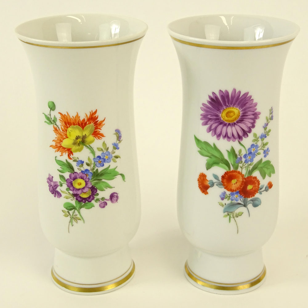 Pair of Meissen Hand Painted Porcelain Vase. Floral motif.