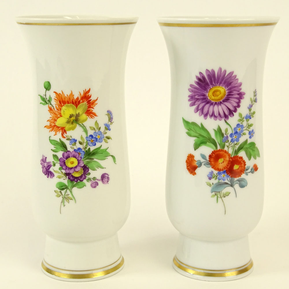 Pair of Meissen Hand Painted Porcelain Vase. Floral motif.