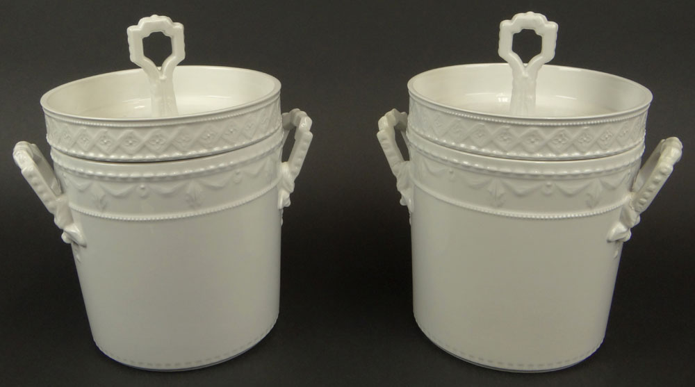 Pair 19/20th Century White Porcelain Fruit Coolers With Lids.