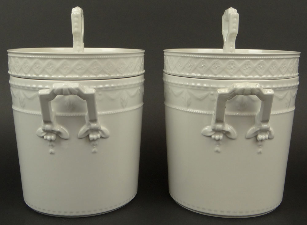 Pair 19/20th Century White Porcelain Fruit Coolers With Lids.