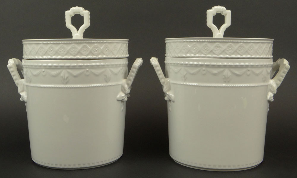 Pair 19/20th Century White Porcelain Fruit Coolers With Lids.