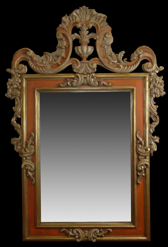 Vintage Decorative Carved Gilt Wood Mirror. Foliate Motifs with Stylized Urn Top.