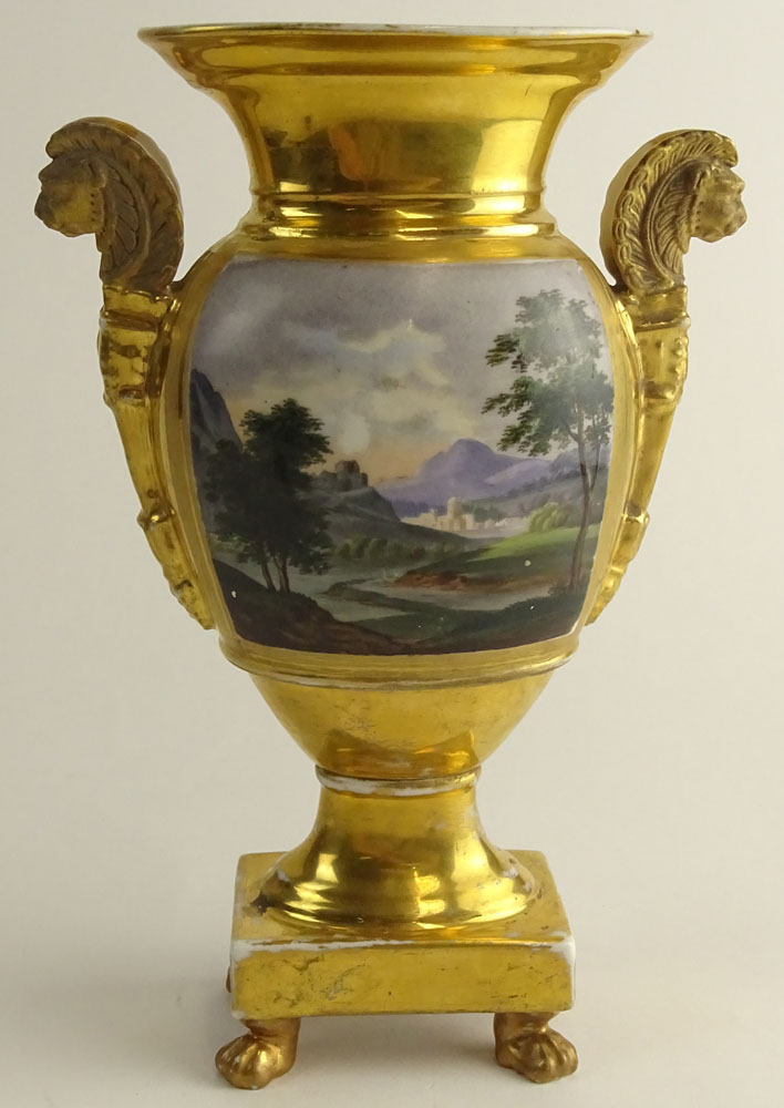 Old Paris Hand Painted Porcelain Bolted Urn.