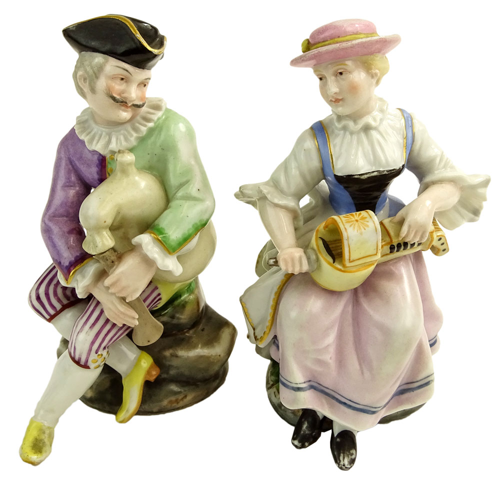 Pair of Antique Hochst Porcelain Musician Figurines.