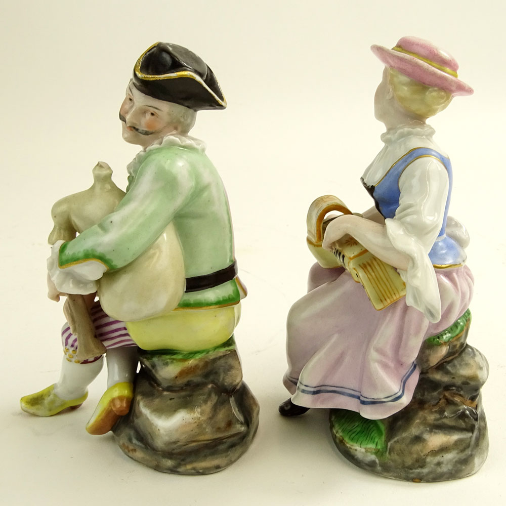 Pair of Antique Hochst Porcelain Musician Figurines.